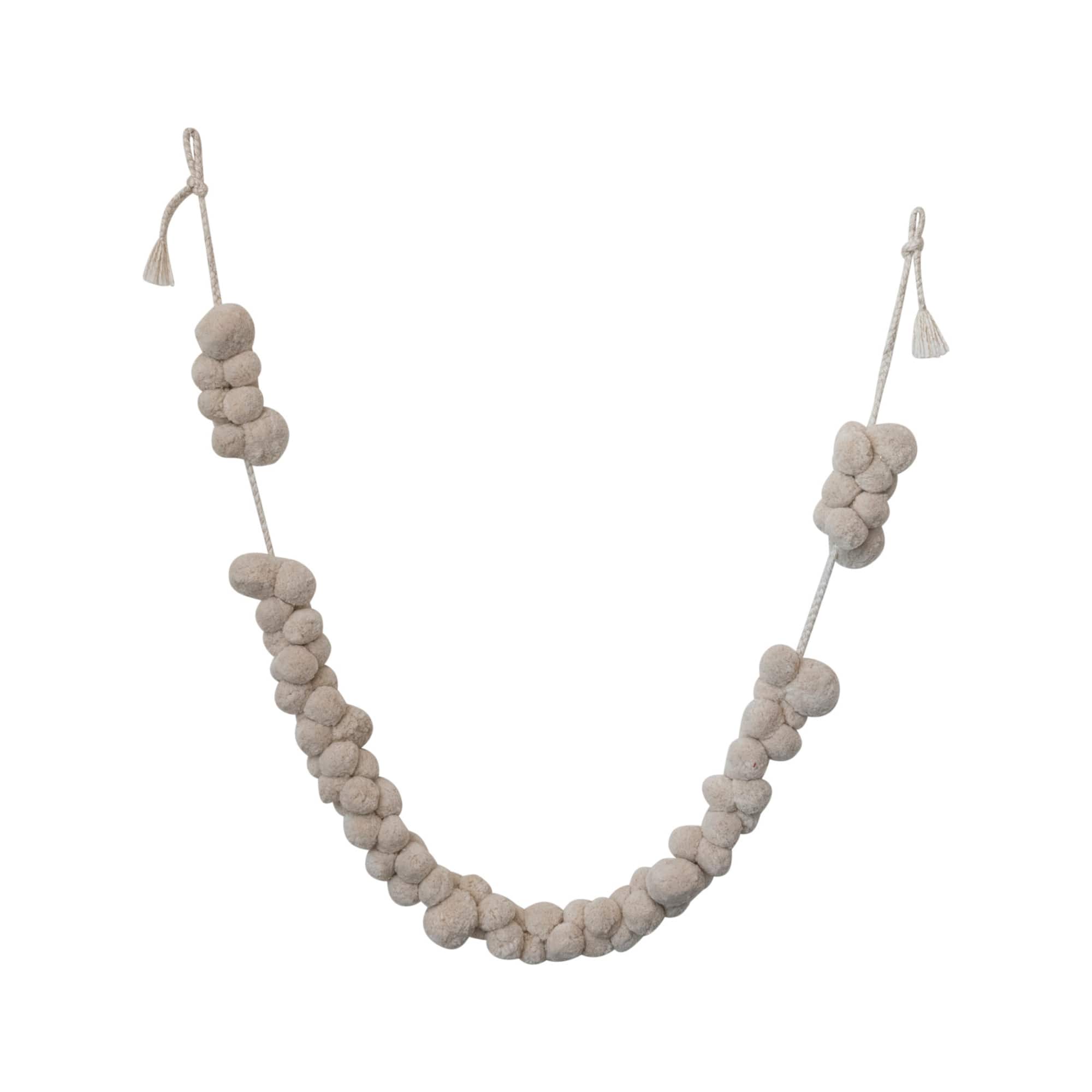 Hello Honey® 8ft. Cream Fabric Pom Pom Swag with Metallic Gold Thread